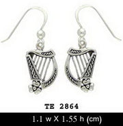 A touch of eternity to a cultural icon ~ Sterling Silver Celtic Knotwork Harp Hook Earrings Jewelry TE2864