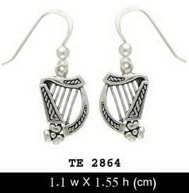 A touch of eternity to a cultural icon ~ Sterling Silver Celtic Knotwork Harp Hook Earrings Jewelry TE2864