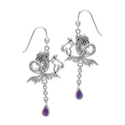 Dark Water Fairy Silver Earrings with Dangling Gemstone TE2966 Earrings