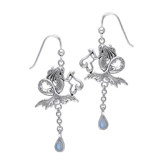 Dark Water Fairy Silver Earrings with Dangling Gemstone TE2966