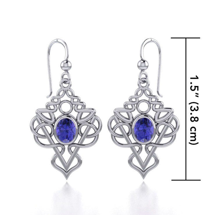 True Celtic pride ~ Sterling Silver Jewelry Scottish Thistle Hook Earrings with a Sparkling Gemstone TE593
