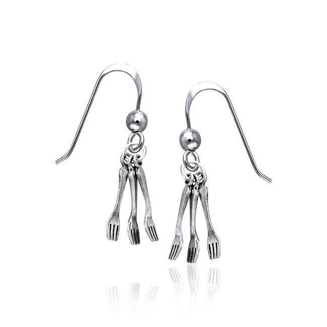 Cafe Fork Silver Earrings TE643