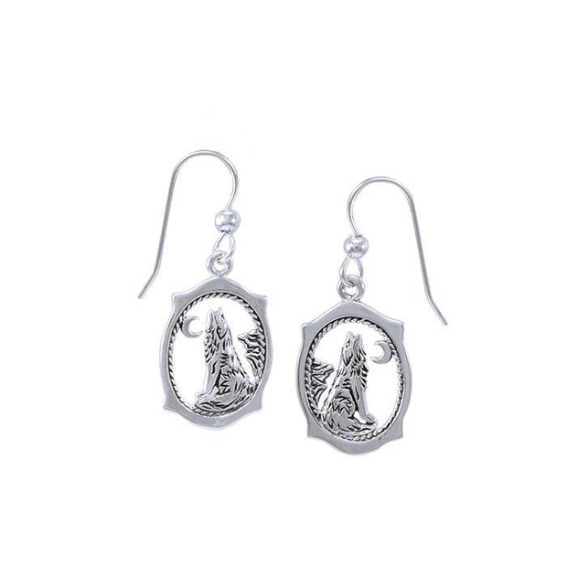 Listen to the wolf’s mighty howl ~ Sterling Silver Hook Earrings TE744