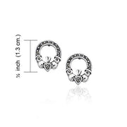 Irish Claddagh Silver Post Earrings with Marcasite TE793
