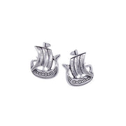 Nordic Ship Sterling Silver Post Earrings TE842