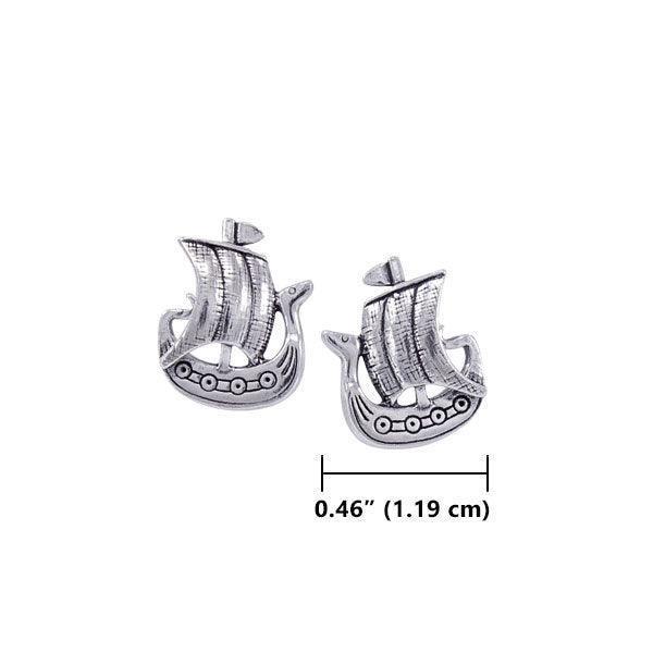 Nordic Ship Sterling Silver Post Earrings TE842