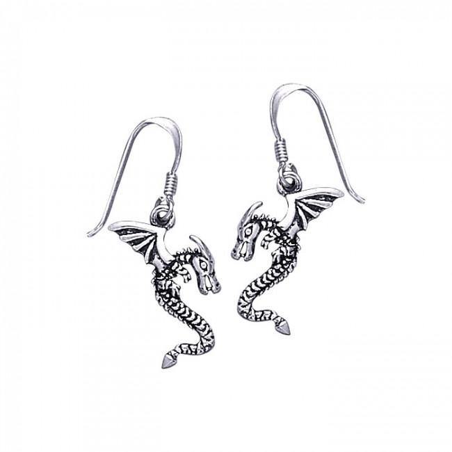Dragons fly as they float ~ Sterling Silver Hook Earrings TE898