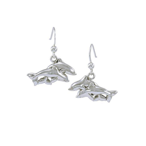 Twin Dolphin Silver Silver Earrings TE952