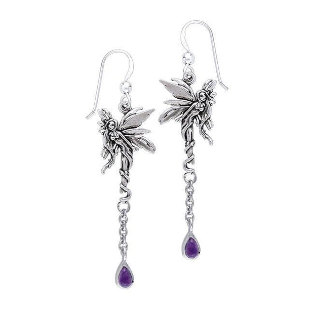 Firefly Fairy Silver Earrings with Dangling Gemstone TER001