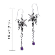 Firefly Fairy Silver Earrings with Dangling Gemstone TER001