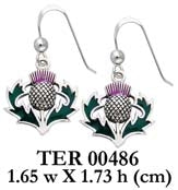 Celtic Alba Thistle ~ Sterling Silver Hook Earrings Jewelry with Green and Purple Enamel TER486