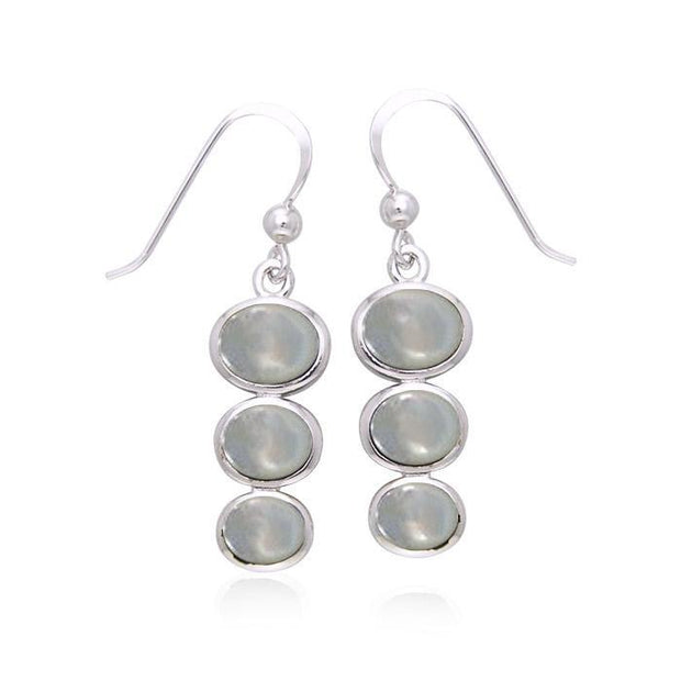 Round Tiered Cabochon Silver Earrings TER039