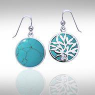Tree of Life Silver Earrings with Inlay Stone TER1209