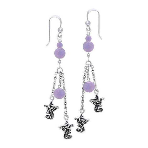 Suspended Dragons with Beads Silver Earrings TER136