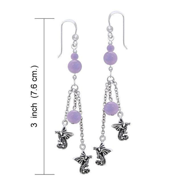 Suspended Dragons with Beads Silver Earrings TER136