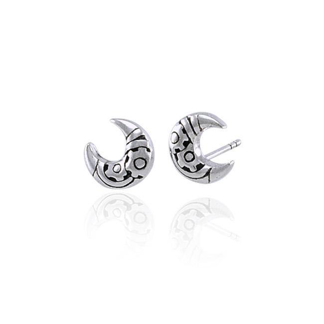 Steampunk Crescent Moon Silver Post Earrings TER1371 Earrings