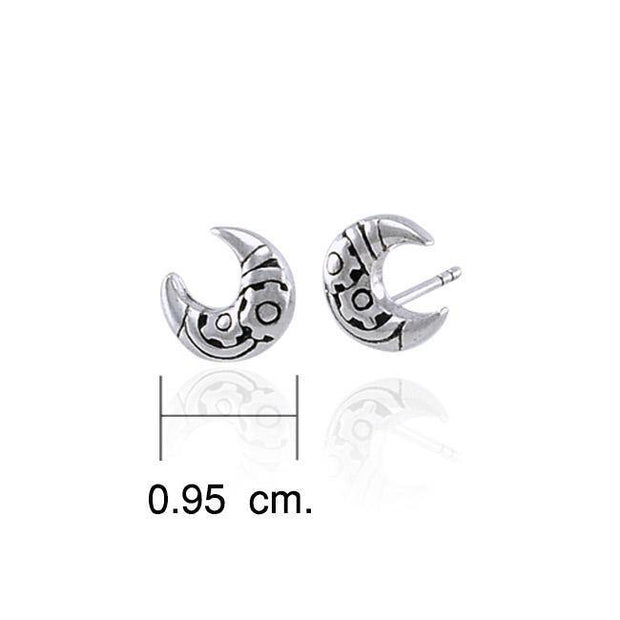 Steampunk Crescent Moon Silver Post Earrings TER1371 Earrings