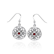 Celtic Trinity Knot Silver Round Earrings with Gemstone TER1389 - Ruby Glass Earrings
