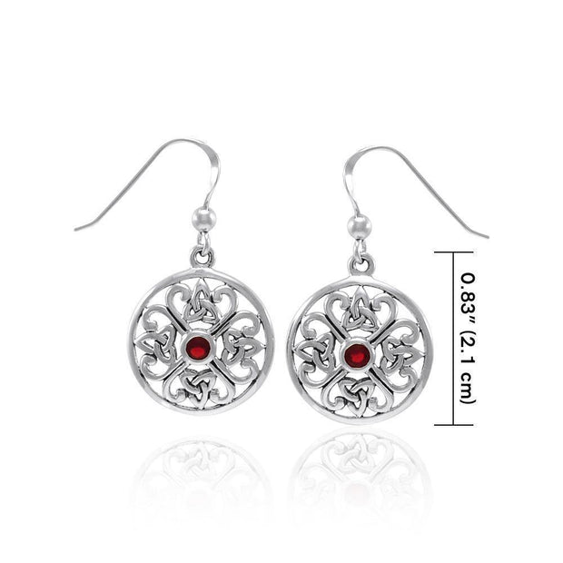 Celtic Trinity Knot Silver Round Earrings with Gemstone TER1389 - Ruby Glass