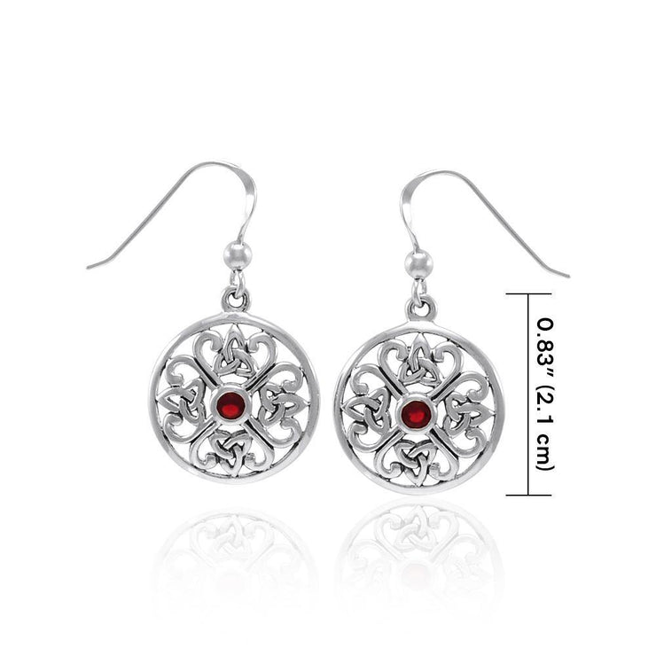 Celtic Trinity Knot Silver Round Earrings with Gemstone TER1389 - Ruby Glass Earrings