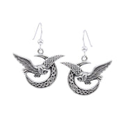 Celtic Owl on Crescent Moon Silver Earrings TER1489