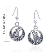 Celtic Crescent Moon Wolf Silver Earrings TER1493