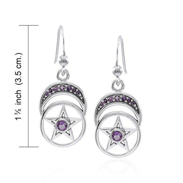Gemstone Moon and Pentacle Silver Earrings TER1575