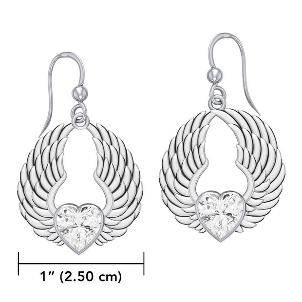 Gemstone Heart and Angel Wings Silver Earrings TER1742
