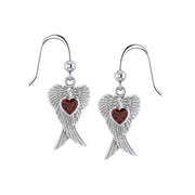 Heart Gemstone and Double Angel Wings Silver Earrings TER1744