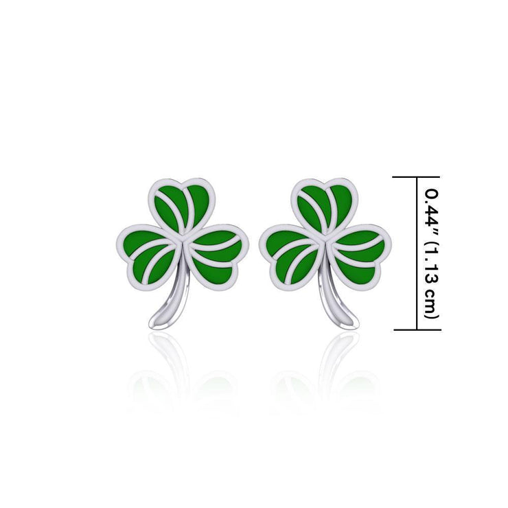 Shamrock with Green Enamel Silver Post Earrings TER1746