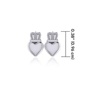 Heart with Crown Silver Post Earrings TER1750