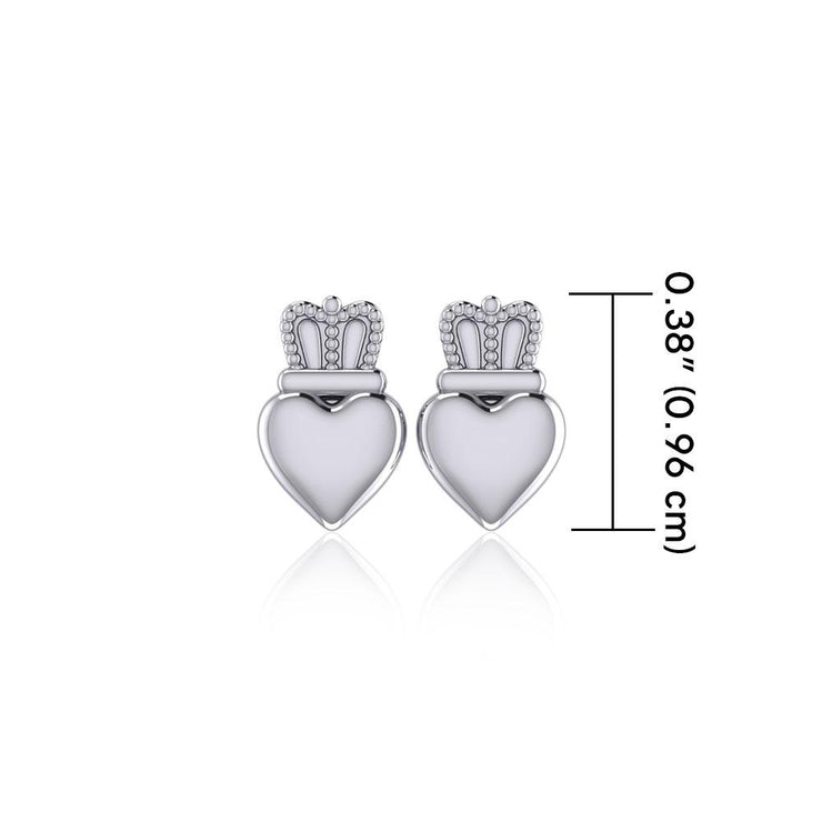 Heart with Crown Silver Post Earrings TER1750
