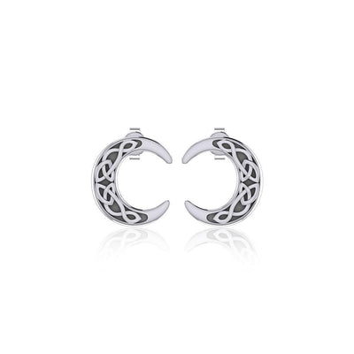 Celtic Crescent Moon Silver Post Earrings TER1758