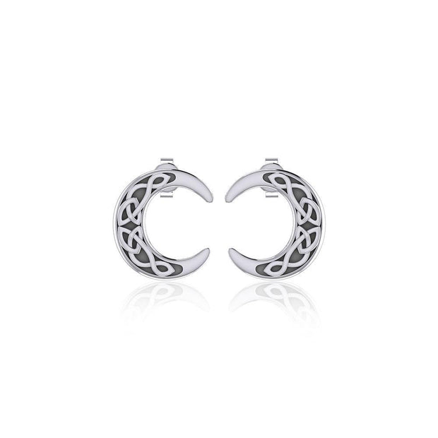 Celtic Crescent Moon Silver Post Earrings TER1758