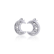 Hollow Celtic Crescent Moon Silver Post Earrings TER1759