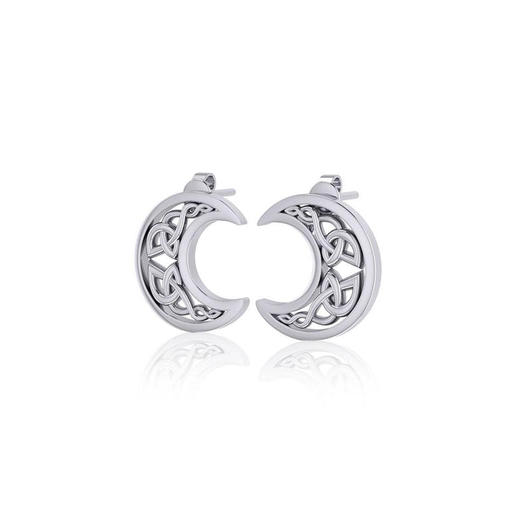 Hollow Celtic Crescent Moon Silver Post Earrings TER1759