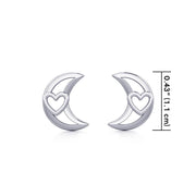 The Heart in Crescent Moon Silver Post Earrings TER1779