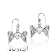 Gemstone Heart and Flying Angel Wings Silver Earrings TER1782