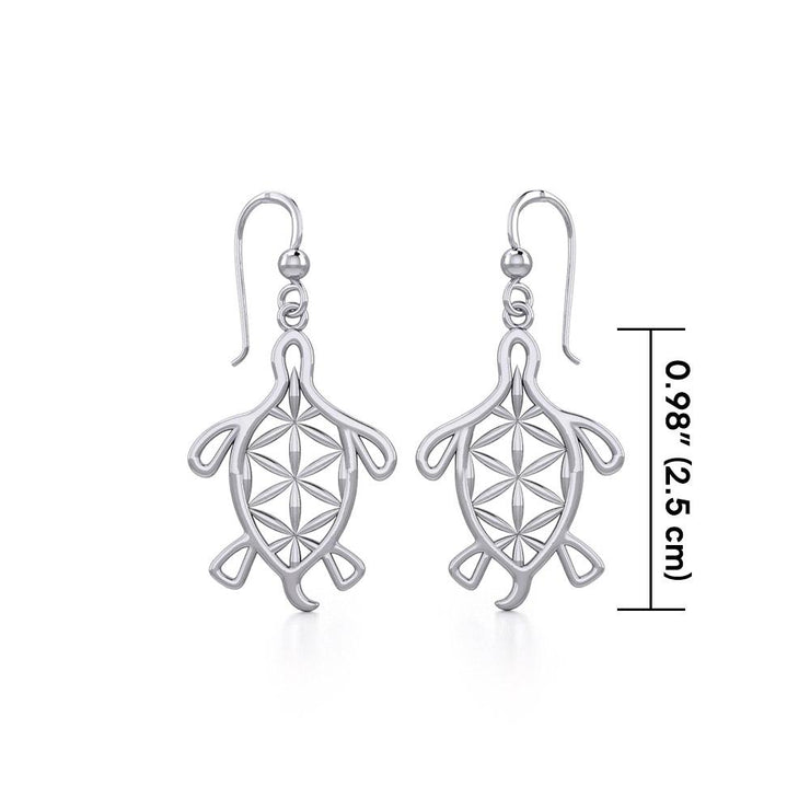 Turtle with Flower of Life Shell Silver Earrings TER1784