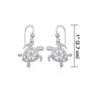Swimming Turtle with Flower of Life Shell Silver and Gold Earrings TER1786