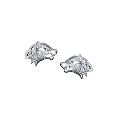 Wolves with Celtic Silver Post Earrings TER1789