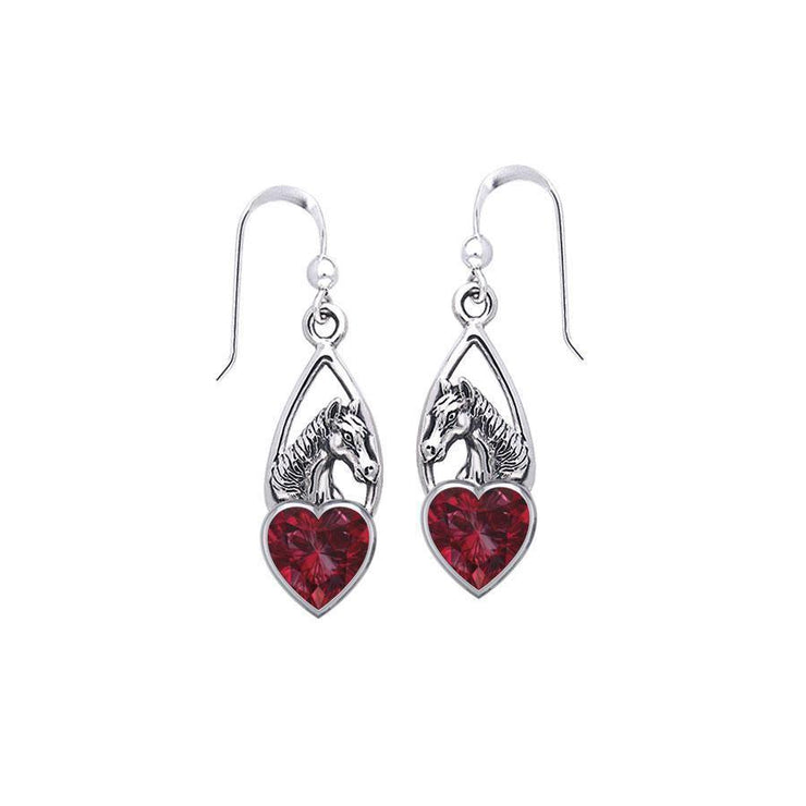 Horse Over Heart Gemstone Silver Earrings TER1791