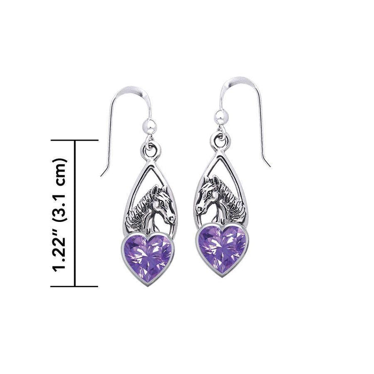 Horse Over Heart Gemstone Silver Earrings TER1791