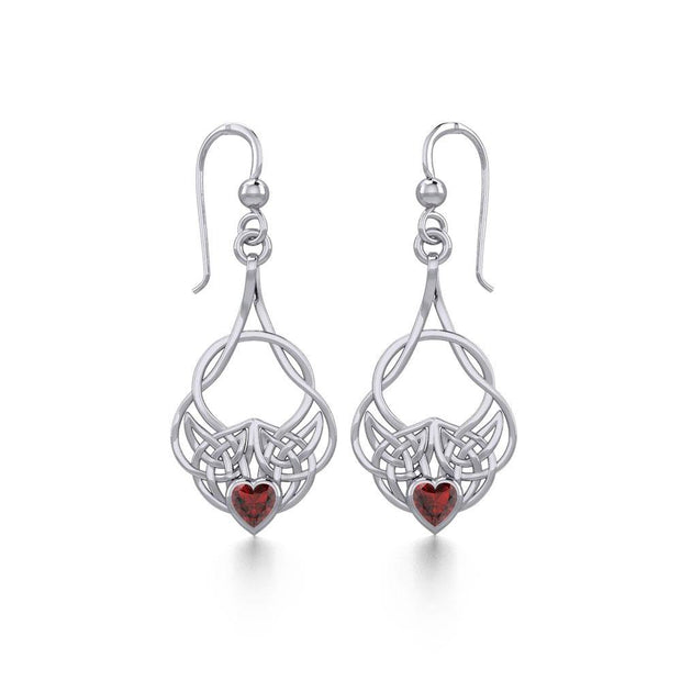 Celtic Knotwork Silver Earrings with Heart Gemstone TER1793