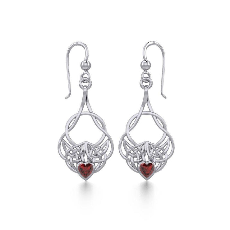 Celtic Knotwork Silver Earrings with Heart Gemstone TER1793