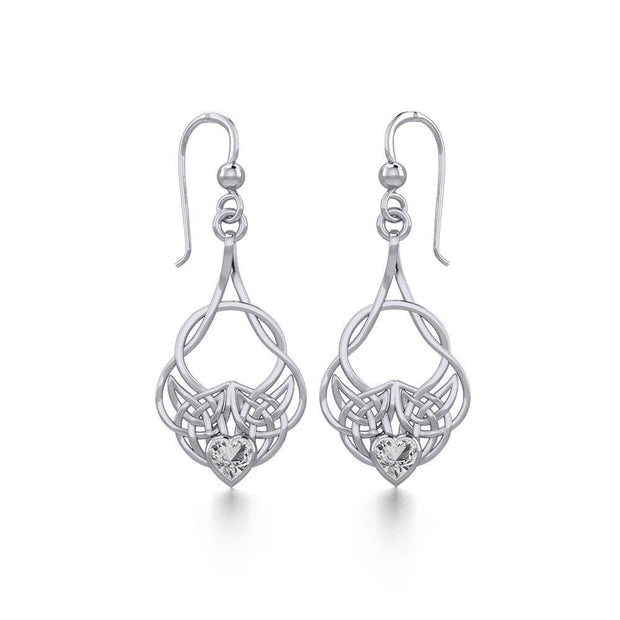 Celtic Knotwork Silver Earrings with Heart Gemstone TER1793