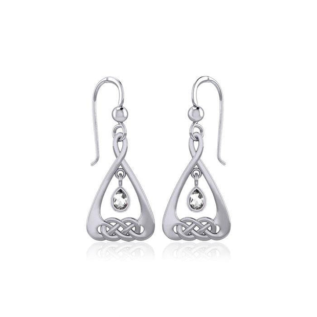 Celtic Knot Silver Earrings with Dangling Gemstone TER1794