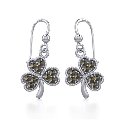 A young spring of luck and happiness Silver Jewelry Celtic Shamrock Hook Earrings with Marcasite TER1800