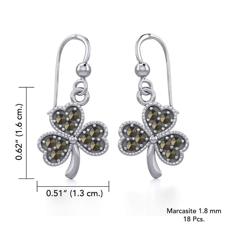 A young spring of luck and happiness Silver Jewelry Celtic Shamrock Hook Earrings with Marcasite TER1800