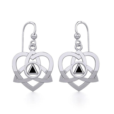 Silver Celtic Trinity Heart Earrings with Inlaid Recovery Symbol TER1802